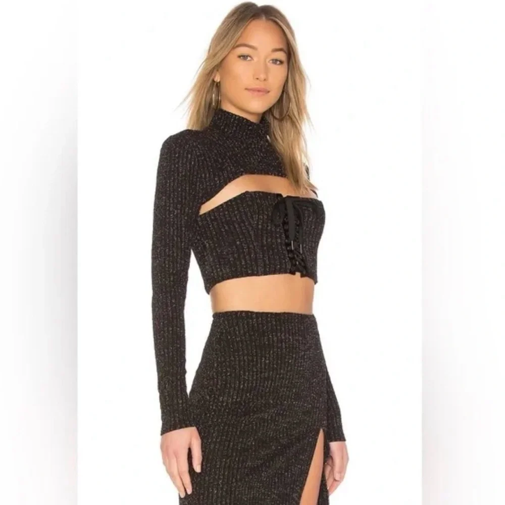 NBD Kendra Top and Skirt Set Metallic Black